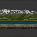 3D Terrain Model with Snowy Mountains Green Terrain River and Water Area