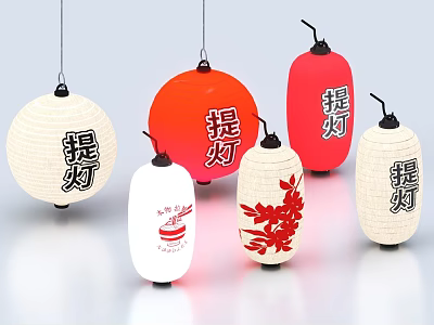 Traditional Chinese Decorative Lanterns With Various Colors And Patterns 3d model