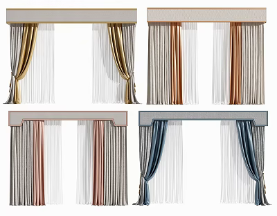 Elegant Layered Curtains In Multiple Colors For Modern Home Decor Design 3d model