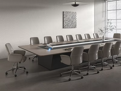 Modern Conference Table With Gray Chairs And Natural Light In Meeting Room 3d model