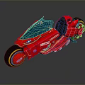 Red Three Wheeled Motorcycle With Blue Windshield And Brown Seat Sleek Design