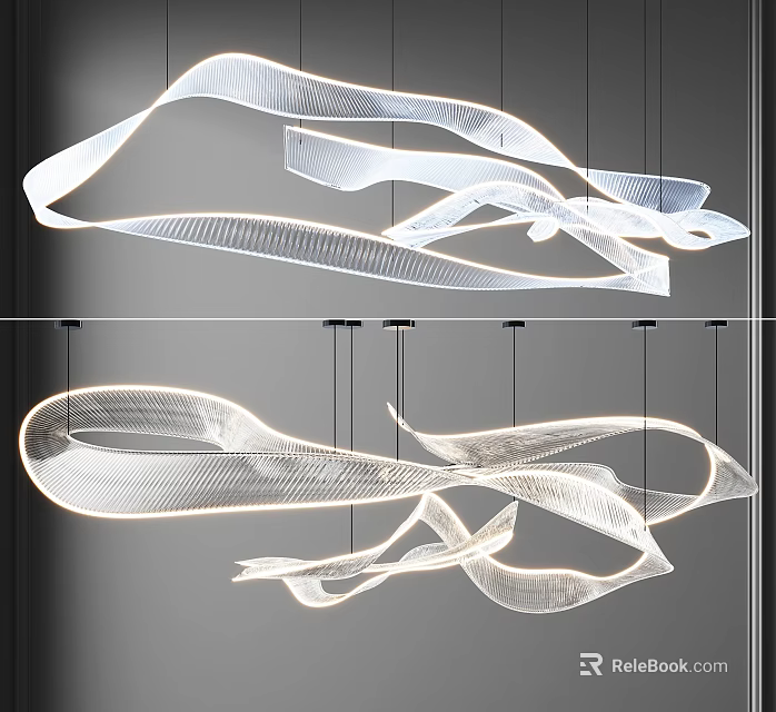 Elegant Modern Hanging Lighting Combination With Streamlined Curved White Illuminated Fixtures 3d model 