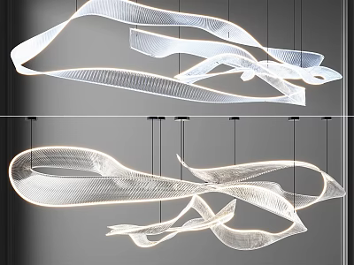 Elegant Modern Hanging Lighting Combination With Streamlined Curved White Illuminated Fixtures 3d model