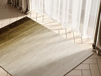 Gradient Brown To Beige Square Carpet On Light Colored Floor With White Curtains And Sunlight 3d model
