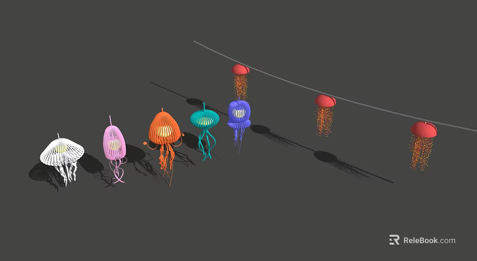 Colorful Jellyfish Shaped Decorative Lights Hanging For Creative Home Ambient Lighting 3d model 