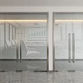 Modern Office Interior With Double Glass Doors Leading To Meeting Room