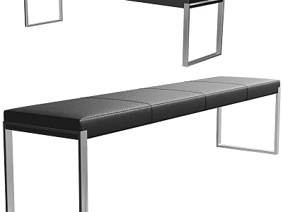 Modern Black Leather Bench With Sleek Metal Frame And Padded Seat For Indoor Use 3d model