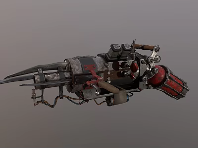 Steampunk Mechanical Weapon With Spiked Protrusions Red Cylinder And Metal Pipes 3d model