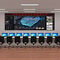 Modern Monitoring Room With Large Surveillance Screen Multiple Monitor Displays And Work Chairs