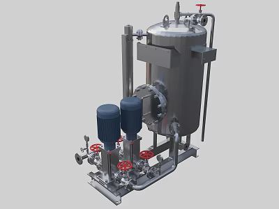 Industrial Equipment with Stainless Steel Tank Pipes Valves and Blue Motors 3d model