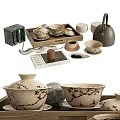 Elegant Traditional Ceramic Tea Set With Teapot Teacups Wooden Tray And Tea Caddy