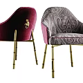 Luxury Dining Chairs With Red Velvet And Paisley Fabric Golden Bamboo Legs Armrests And Emblem