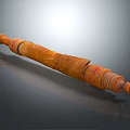 Handcrafted Wooden Rolling Pin With Natural Wood Texture And Decorative Orange Rings