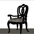 Elegant Traditional Dining Chair With Black Wooden Frame Carved Backrest And Beige Patterned Cushion