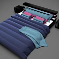Modern Bedroom Interior Design With Blue Linens Pink Pillows And Black Nightstands
