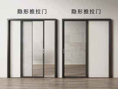 Modern Invisible Sliding Doors With Glass Panels And Black Frames For Interior Space 3d model
