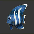 3D Model Of Cartoon Blue Aquatic Fish With White Stripes And Big Eyes
