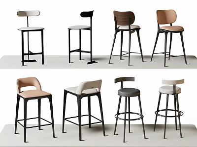 Modern Stylish Bar Stools With Metal Frame And Wooden Seat Designs 3d model