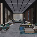 Luxurious Hotel Lobby Interior Design With Elegant Sofas Chandelier Ceiling And Marble Floor 3d model