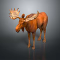 Realistic Brown Moose With Large Antlers Standing On Dark Surface 3d model
