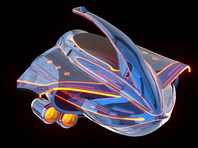 Futuristic Flying Vehicle Design With Sleek Curves Transparent Canopy And Neon Lights 3d model