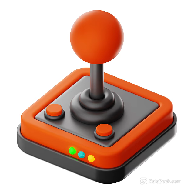 Amusement Equipment Joystick With Orange Top Gray Base Two Orange Buttons And Colored Indicator Lights 3d model 