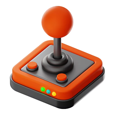Amusement Equipment Joystick With Orange Top Gray Base Two Orange Buttons And Colored Indicator Lights 3d model