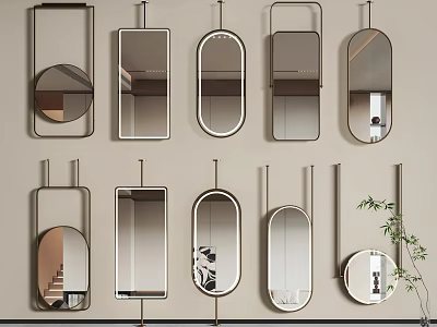 Stylish Modern Wall Mirrors With Different Shapes And Metal Frame Designs 3d model