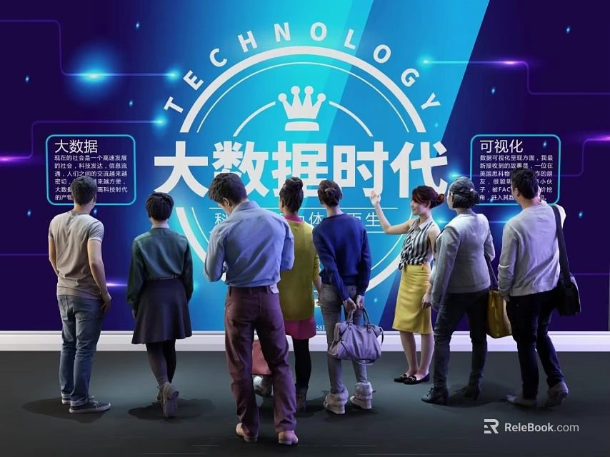 Group Of People Standing By Big Data Era Tech 3d model 