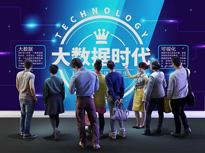 Group Of People Standing By Big Data Era Tech 3d model