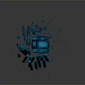 Abstract Blue Transparent Furniture Structure With Small Blue Cubes Around