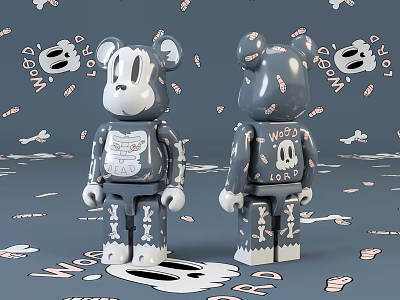 Toy Figures with Skeleton Patterns LOVE UGLY Text on Gray Background 3d model