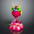 Raspberry Character With Biological Elements Such As Green Leaves Yellow Antennae And Checkered Base