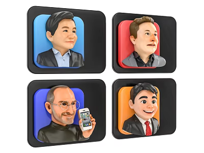 Multiple Cartoon Characters in Square Frames with Different Colored Backgrounds and Various Outfits 3d model