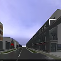 Modern Pedestrian Commercial Street With Shops Balconies Store Signs And Stone Pavement
