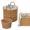 Woven Storage Baskets Set Round Square Natural Brown With Soft Gray Cloth For Home Organizing