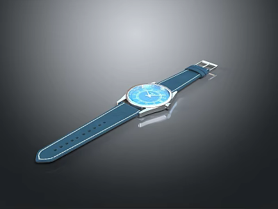 Fashion Watch with Blue Leather Strap and Blue Dial Minimalist Design for Casual Wear 3d model
