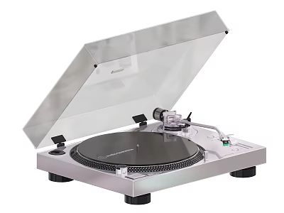 Silver Turntable with Transparent Cover Black Platter for Modern Audio Entertainment 3d model