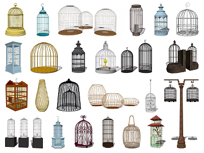Decorative Birdcage Ornament Set With Various Styles For Home Decor 3d model