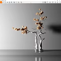 Modern Decorative Ornament Set With White Trunk And Golden Leaves For Home Decor