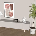 White Arched TV Stand With Mushroom Lamp Abstract Painting Decor And Fiddle Leaf Fig Plant
