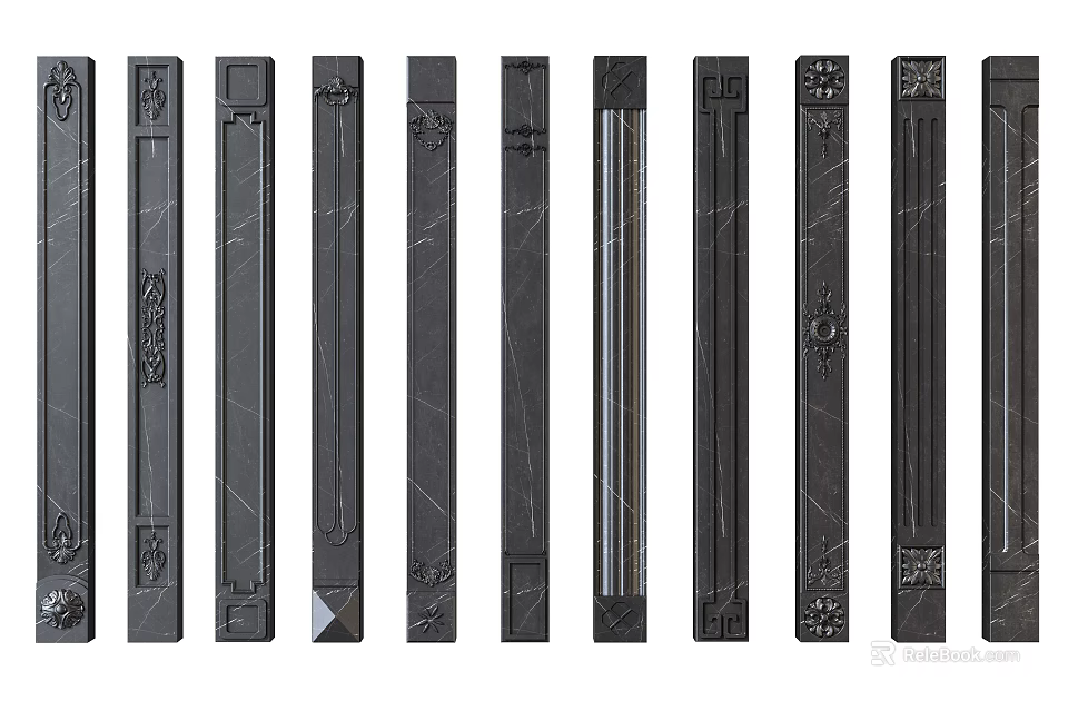 Various Decorative Columns with Multiple Carved Patterns and Marble Textures for Interior Design 3d model