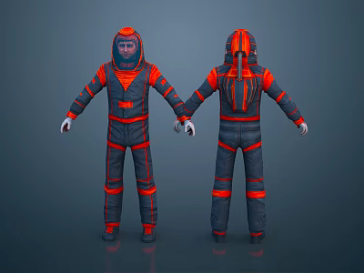 Gray And Orange Spacesuit With Reflective Strips Front Back Views And Helmet 3d model