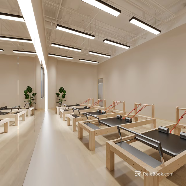 Pilates Studio With Equipment In Bright Space 3d model