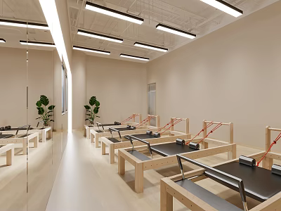 Pilates Studio With Equipment In Bright Space 3d model