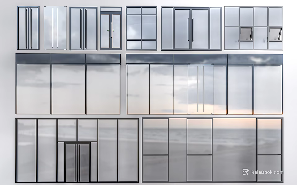 Modern Window And Door Designs With Various Glass Frames And Styles 3d model