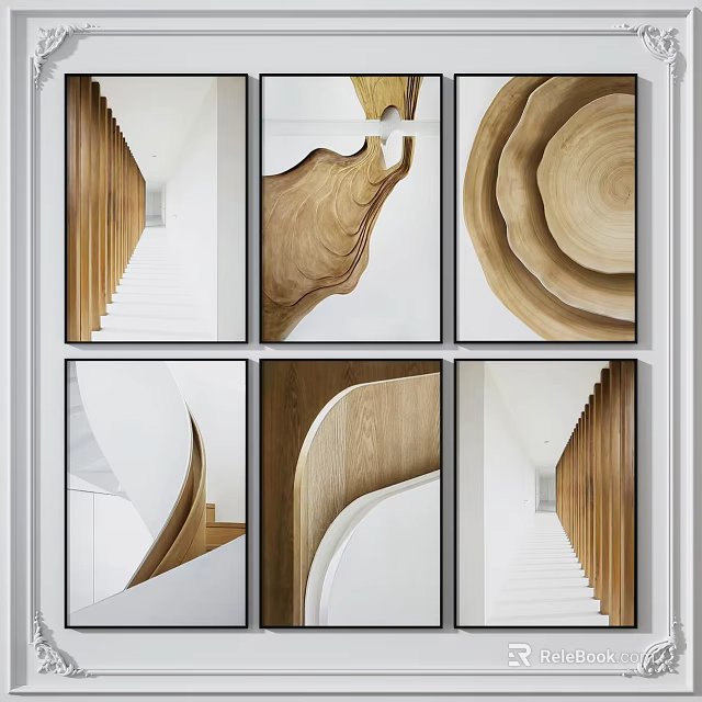 Wooden Architectural Wall Art With Staircase Curved Design And Concentric Patterns 3d model