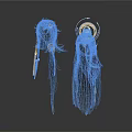 Decorative Black Long Hair Dolls With Halo And Holding Ornamental Items