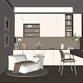 Modern Study Single Chair Lazy Sofa Dried Flower Hanging Picture Computer Green Planting Side Table 3d model
