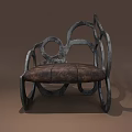 Artistic Single Sofa With Curved Metal Frame And Vintage Fabric Cushion Design